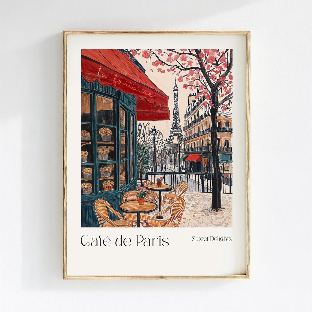 Paris Cafe Digital Art Print, French Pastries Watercolor Illustration ...