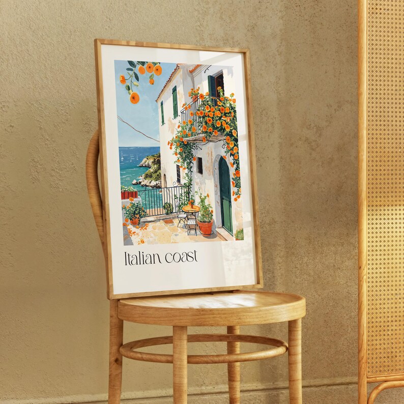 Italian Coast Watercolor Wall Art Print – Mediterranean Coastal Decor, Travel-Inspired Home Decor, Beach House Wall Art image 3