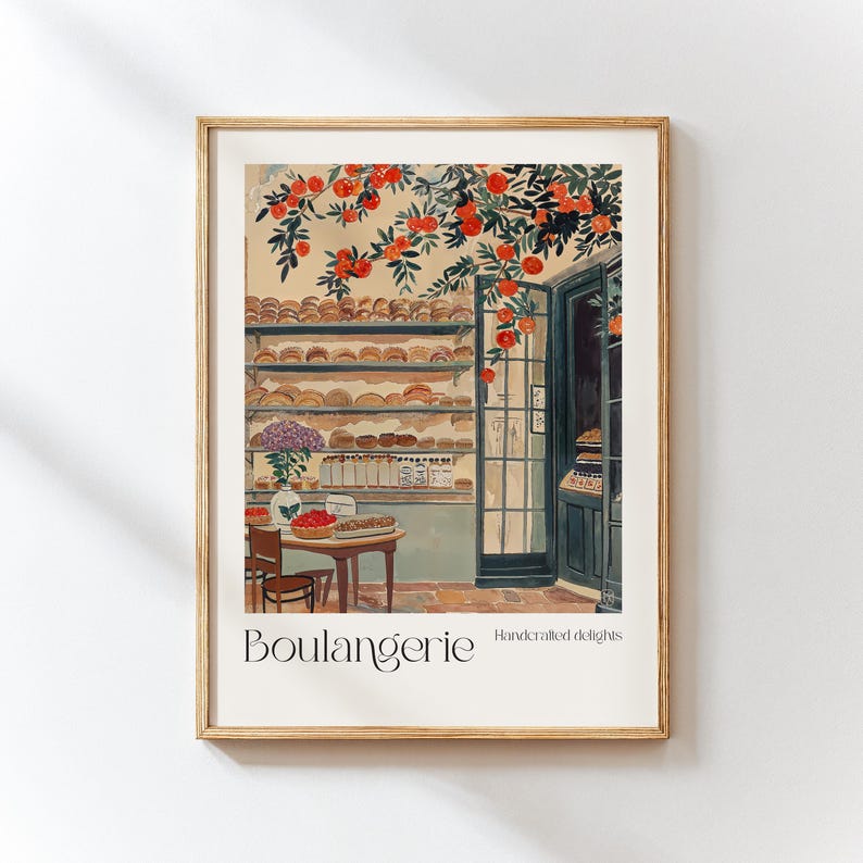 French Boulangerie Watercolor Art Print – Cafe Wall Decor, Pastries Watercolor Illustration image 1