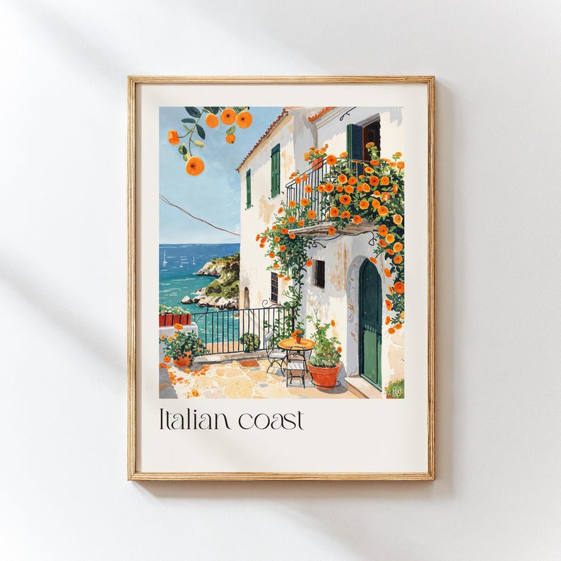 Italian Coast Watercolor Wall Art Print – Mediterranean Coastal Decor, Travel-Inspired Home Decor, Beach House Wall Art image 2