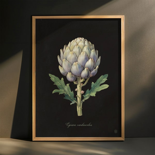 Botanical Art Print, Artichoke Illustration, Vegetable poster, Cottagecore Wall Art, Botanical Illustration, Vintage Poster, Kitchen Poster