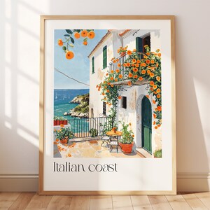 Italian Coast Watercolor Wall Art Print with Mediterranean Scenery