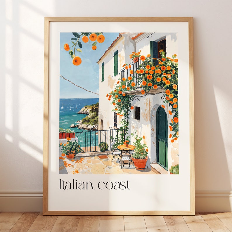 Italian Coast Watercolor Wall Art Print with Mediterranean Scenery