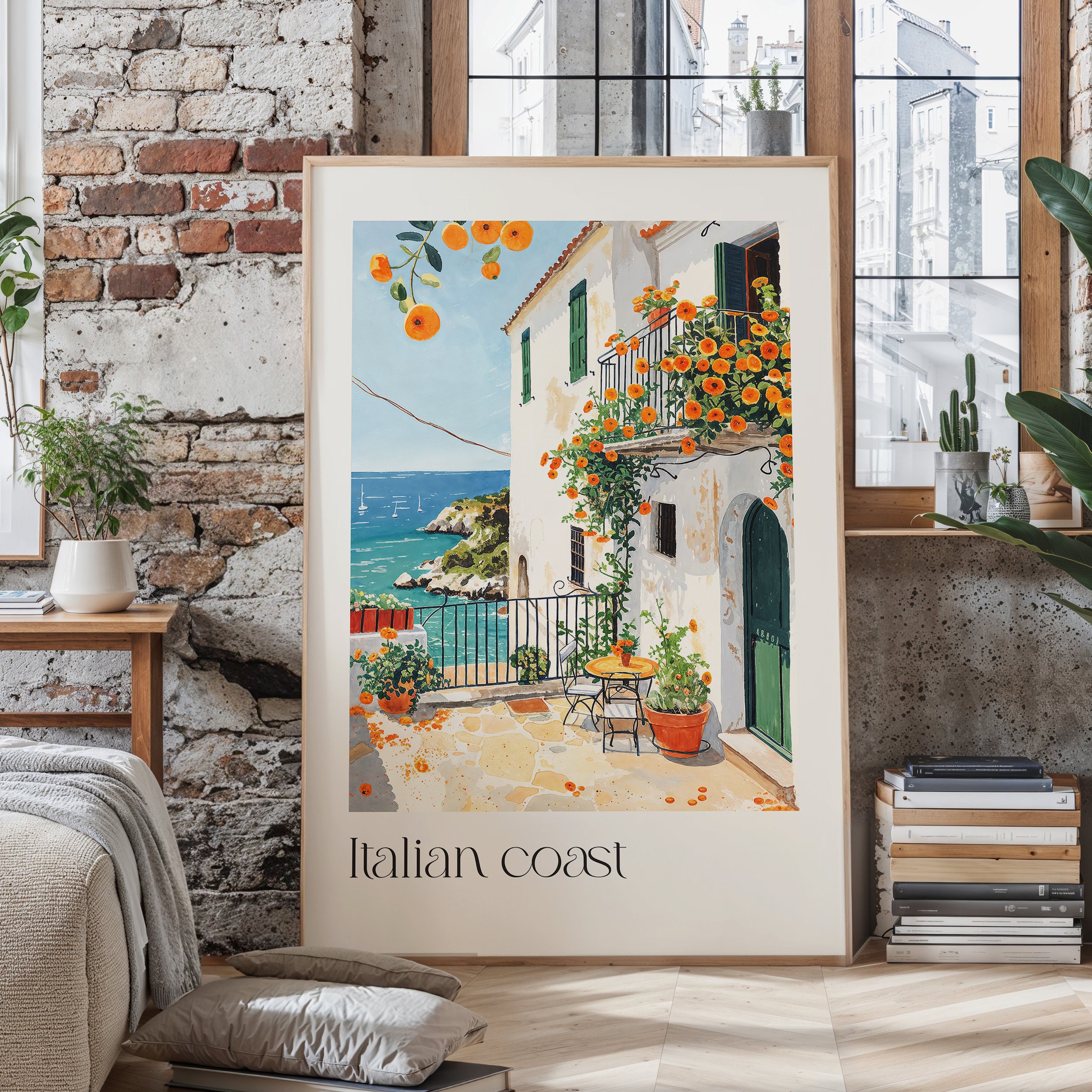 Italian Coast Watercolor Wall Art Print, Mediterranean Coastal Decor ...