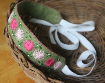 Hand Embroidered Flower Felt Headband