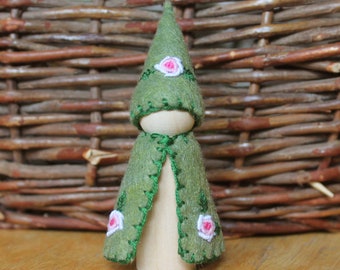 Rose Garden Gnome Peg Doll - Vegan