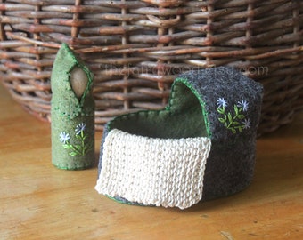 Felt Cornflower Cradle Gnome Doll Set - Vegan