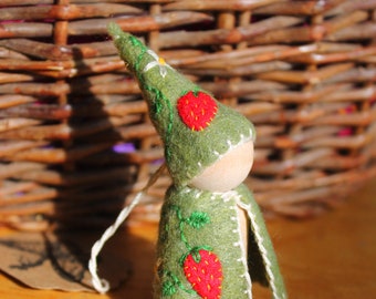 Strawberry Gnome Peg Doll - Vegan