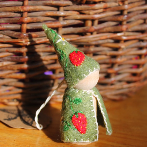 Strawberry Gnome Peg Doll - Vegan