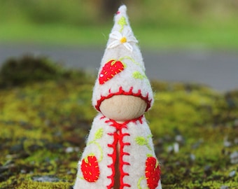 Strawberry Gnome Felt Peg Doll - Vegan