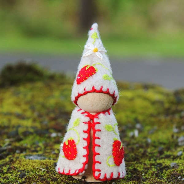 Strawberry Gnome Felt Peg Doll - Vegan