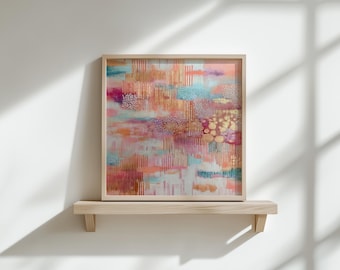 Printable Abstract Art Print, Abstract Wall Art, Abstract Wall Decor, Pink, Gold and Aqua Modern Digital Art Download (P560)
