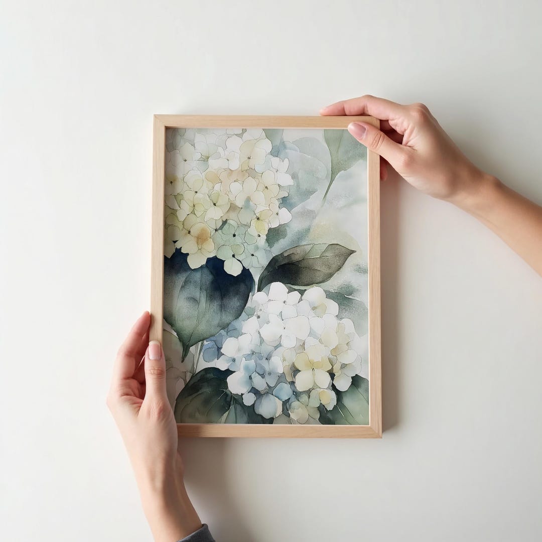 Watercolor Hydrangea Floral Art Print – Soft Botanical Wall Art, Pastel ...