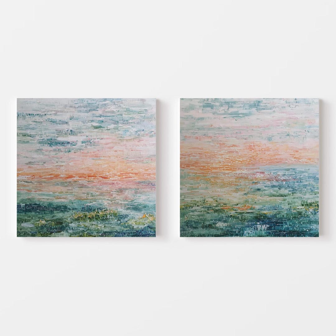 Abstract Ocean Sunset Wall Art Print (set of 2) - Modern Coastal ...