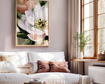 ピンクの花の抽象画：現代の植物アート（デジタル印刷可能ダウンロード