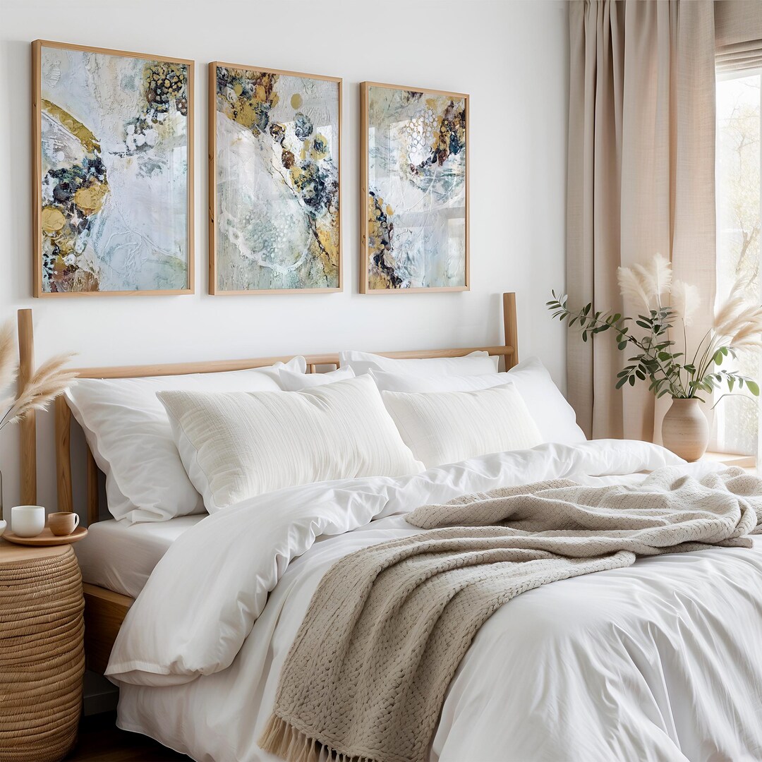 Set of 3 Abstract Coastal Wall Art Prints, Modern Neutral Minimalist ...