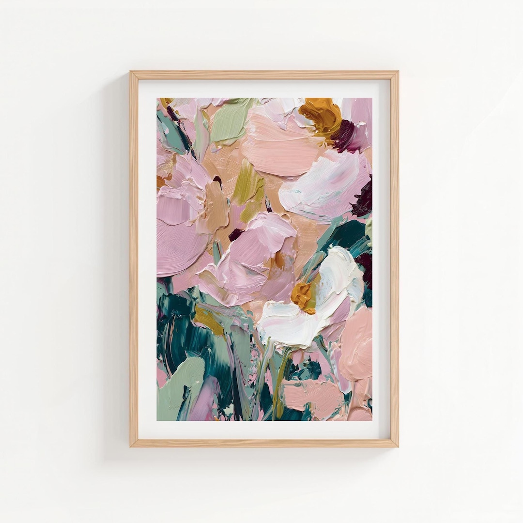 Abstract Floral Art Print, Pink & Green Modern Botanical Wall Art ...