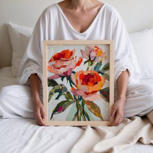 Impression d&#39;art rose technique abstraite imprimable, impression d&#39;art numérique, décoration murale florale moderne, rose rouge dans un vase, art mural numérique (P573)