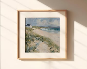 Irisches Cottage Gemälde, am Meer Kunstdruck, Sanfte Töne, Digitaler Kunstdruck-Download (P178)