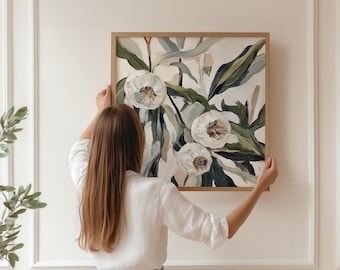 Printable Abstract Painting featuring Gum Nut flower, Native Australian Flora, Botanical Wall Art, Floral Digital Art Download (P405)