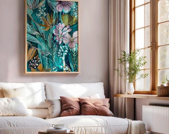 Abstraktes Aquarell botanisches Bild: Moderne florale Wandkunst (Digitaler Download)