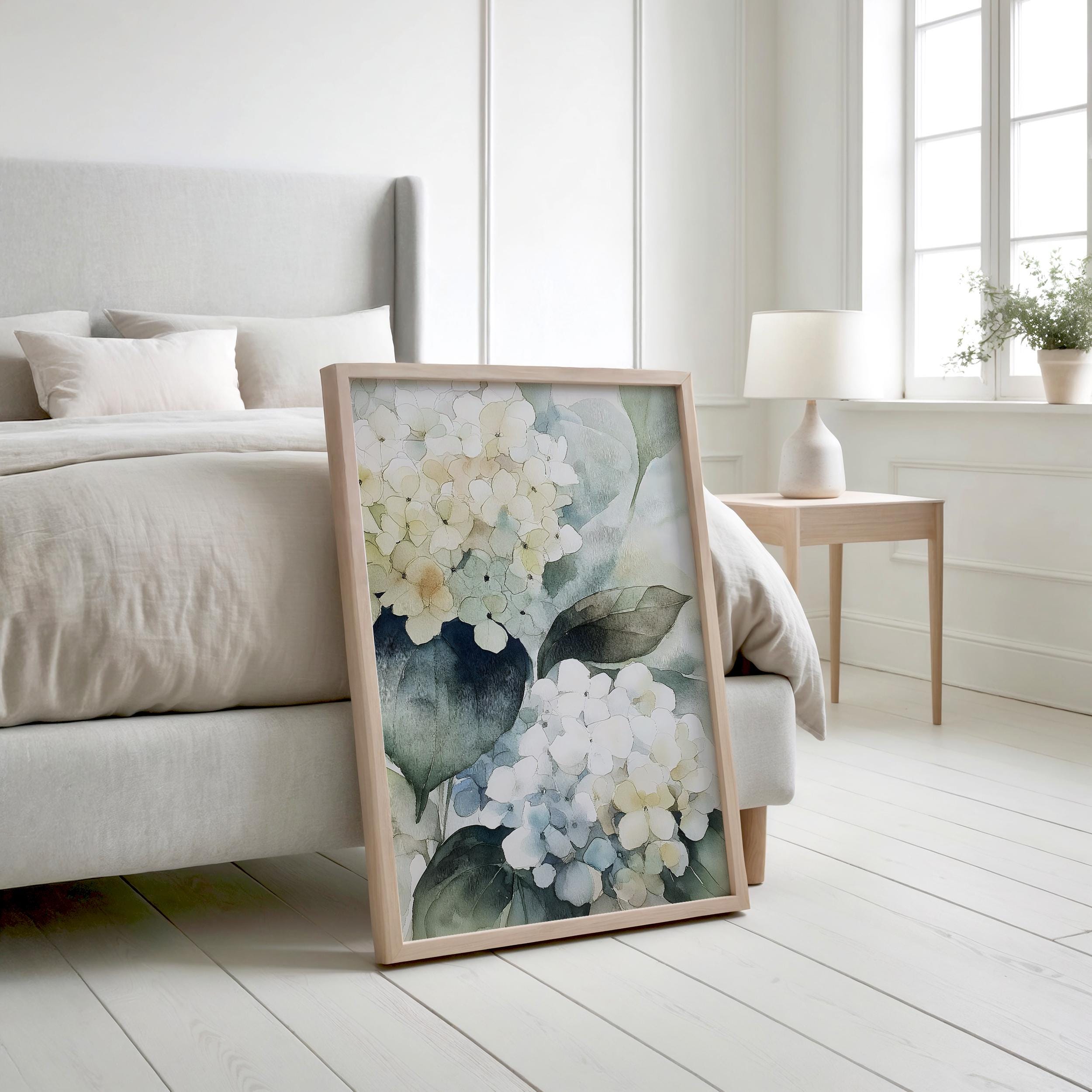 Watercolor Hydrangea Floral Art Print – Soft Botanical Wall Art, Pastel ...