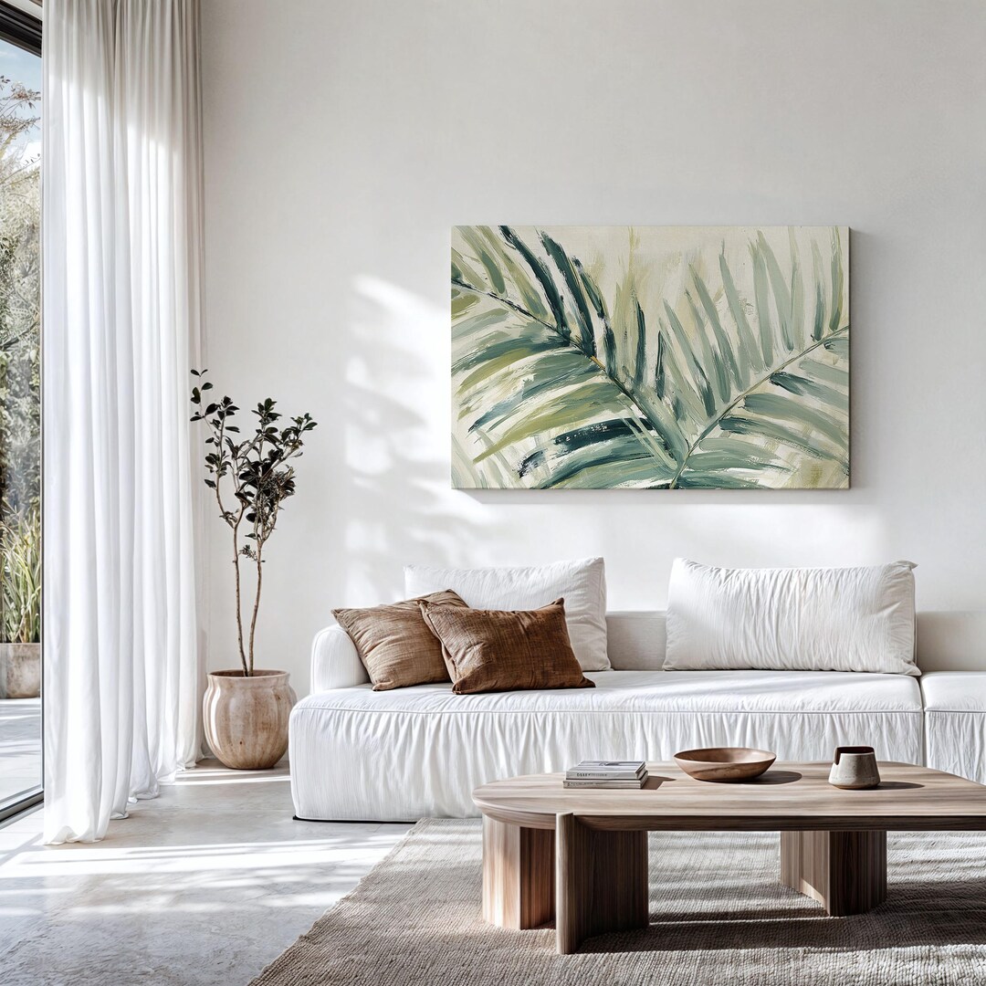 Botanical Palm Leaf Wall Art Printable, Modern Green Abstract Tropical ...