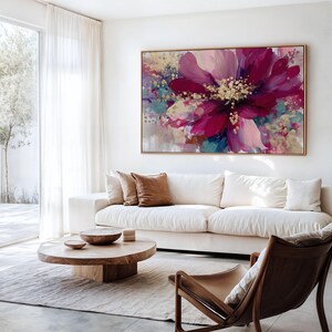 Printable Abstract Floral Art Print, Digital Art Print, Crimson and Gold Flower Wall Decor, Wall Art, Digital Download (P601)