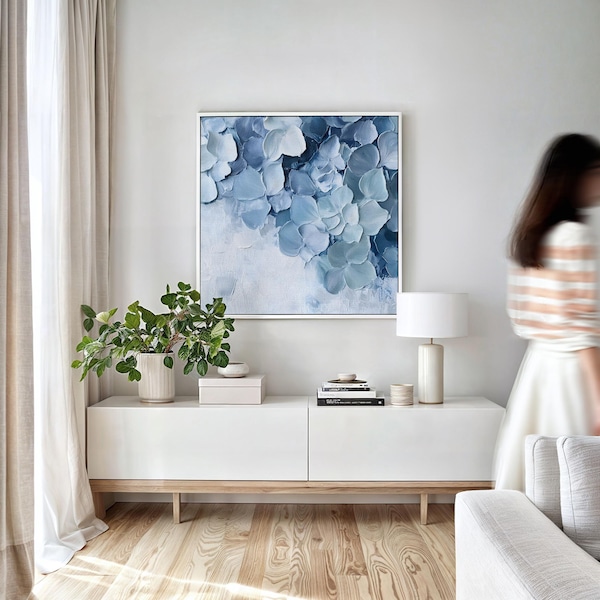 Printable Abstract Blue Hydrangea Art Print, Blue tones, Blue Wall Art, Blue Floral Digital Art Download (P144)