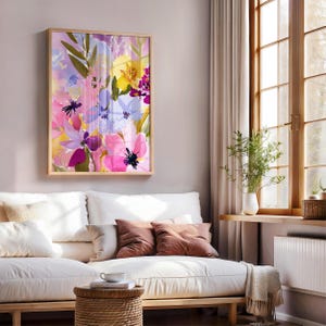 Watercolor Flowers Art Print: Pink & Purple Botanical Wall Decor (Digital Download)