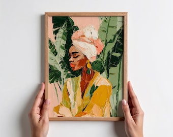 Tropical Woman Portrait Print, Afrocentric Wall Art, Modern Boho, Digital Download (P1078)