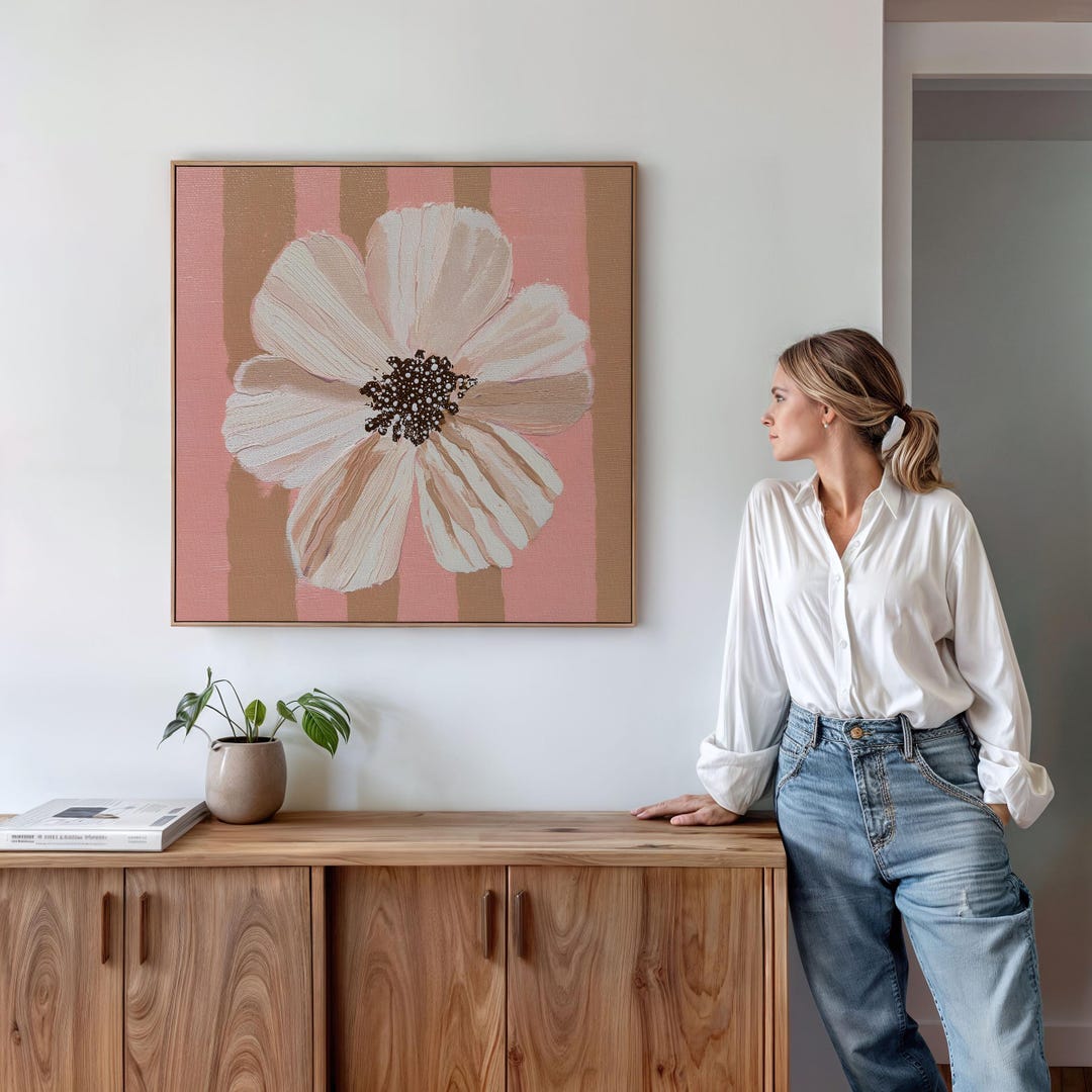 Blush Pink Floral Wall Art Print, Abstract Boho Flower Painting (P5008 ...