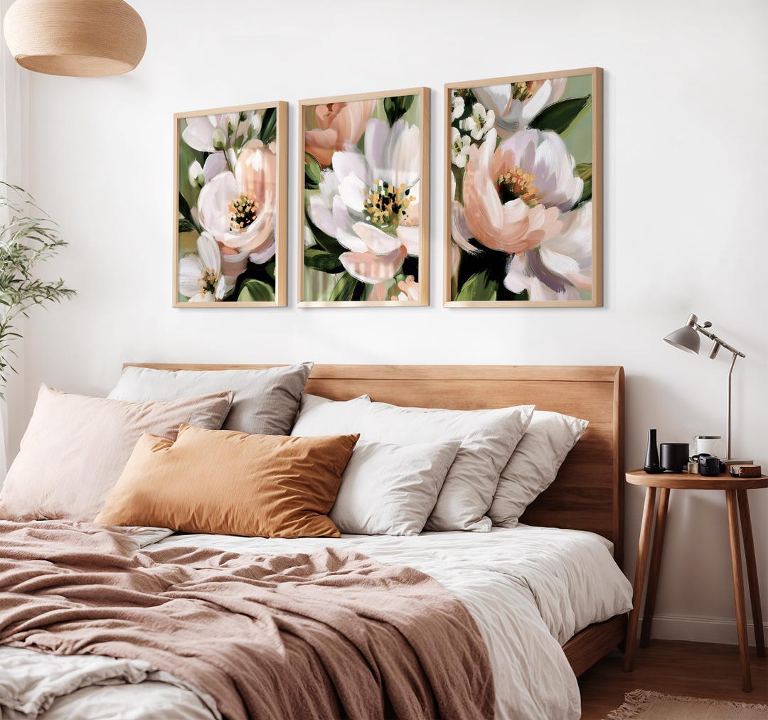 Set of 3 Blush Floral Wall Art Prints - Peony Digital Download ...