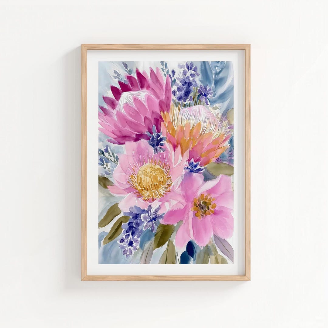 Watercolor Floral Wall Art Print, Pink and Purple Flower Painting ...