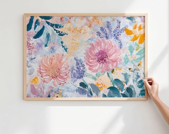 Printable Abstract Floral Art Print, Floral Wall Art, Botanical Wall Art, Modern Floral Digital Art Download, Bright Colours (P332)