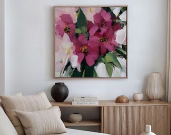 Abstract Floral Wall Art Print, Pink Flower Painting, Modern Botanical Artwork, Digital Download (P1025)