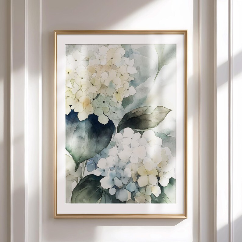 Watercolor Hydrangea Floral Art Print – Soft Botanical Wall Art, Pastel ...