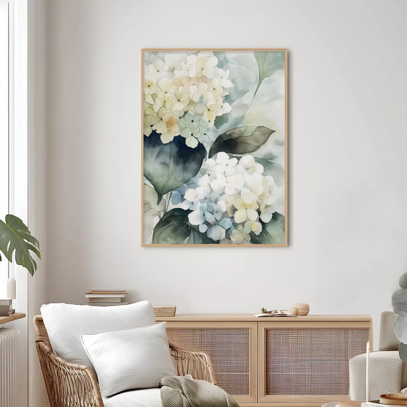 Watercolor Hydrangea Floral Art Print – Soft Botanical Wall Art, Pastel ...