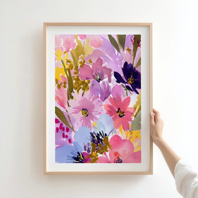 Watercolor Flowers Art Print: Pink & Purple Botanical Wall Decor ...