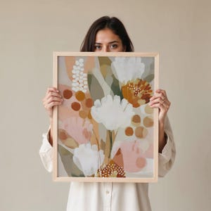 Printable Abstract Flowers Art, Digital Art Print, Floral Wall Decor, Wall Art, Terracotta, Pink, Sage and Tones, Digital Download (P662)
