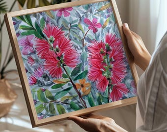 Australian Grevillea Wall Art Print, Modern Floral Watercolour Digital Painting, Digital Download (P1081)