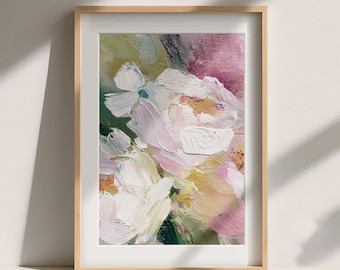 Abstract Floral Print – Soft Pastel Flower Art, Modern Impressionist Wall Decor, Digital Download (P940)