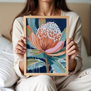 Printable Floral Art Print, Native Australian Art Print, Wall Decor, Floral Art, Bright Banksia Painting, Digital Download (P618)