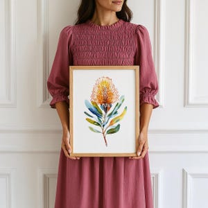 Printable Native Floral Wall Decor, Native Australian Art Print, Wall Decor, Watercolour Banksia Flower, Digital Download (P475)
