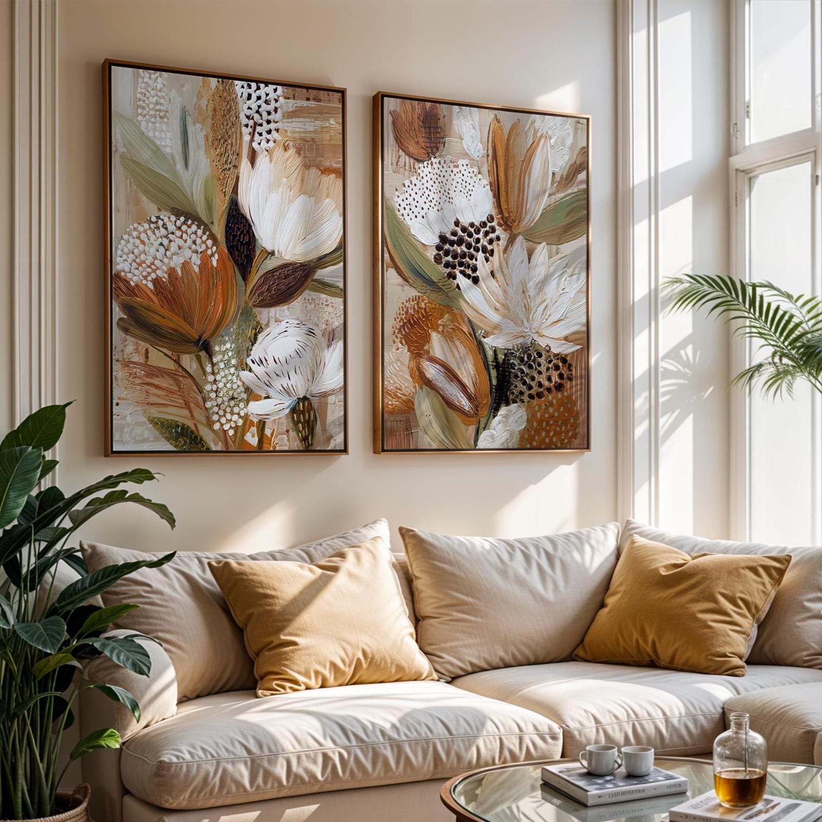 Tela artistica da parete con farfalle / Astratto vibrante con fiori e