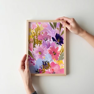 Watercolor Flowers Art Print: Pink & Purple Botanical Wall Decor (Digital Download)