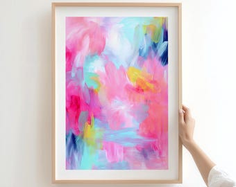 Pink and Blue Abstract Art Print: Modern Wall Decor (Digital Download, P729)