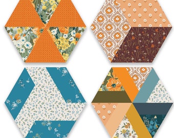 PIECED HEXAGON tutorial English Paper Piecing EPP, 4 Different Blocks, Instructions,  Precut Pieces, Great for Beginners, #1001