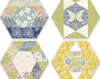 PIECED HEXAGON tutorial English Paper Piecing EPP,  Instructions, Precut Paper Pieces, Confident Beginner Series, #2001