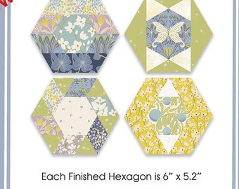 Digital Download, PIECED HEXAGON tutorial English Paper Piecing EPP,  Instructions, Templates, Great for Confident Beginner Series, #2001